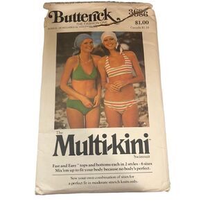 VTG Butterick Sewing Pattern 3686 Multi-kini Sizes 6-16 (see measurements for fi